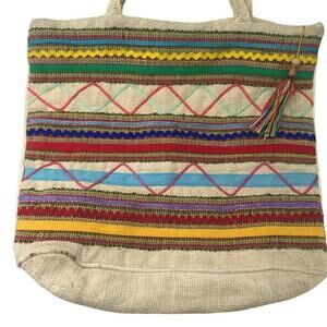Fine Arts Bag Company Purse Womens Shopping Bags Burlap Striped Tote Reusable
